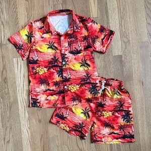 Tropical Sunset Hawaiian Shirt and Shorts Set